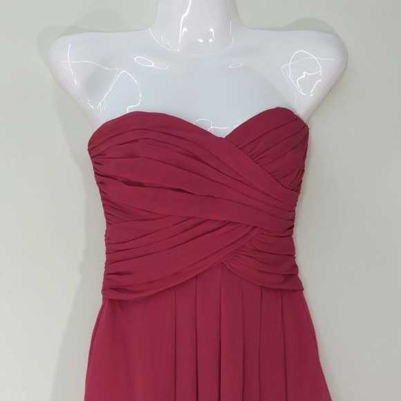 David's Bridal Crinkle Chiffon Front Cascade Pink Mini Dress‎ | SIZE 2 - Picture 3 of 10